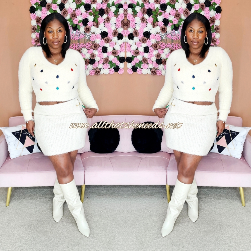 Bejeweled Faux Fur Sweater